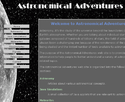 Astronomy web site Astronomical Adventures