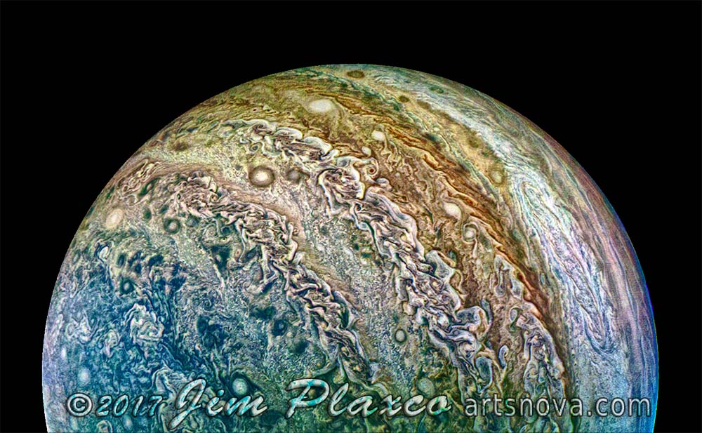 Image processed version of Junocam Perijove 8 image of Jupiter, imageid=JNCE-2017244-08C00123-V01