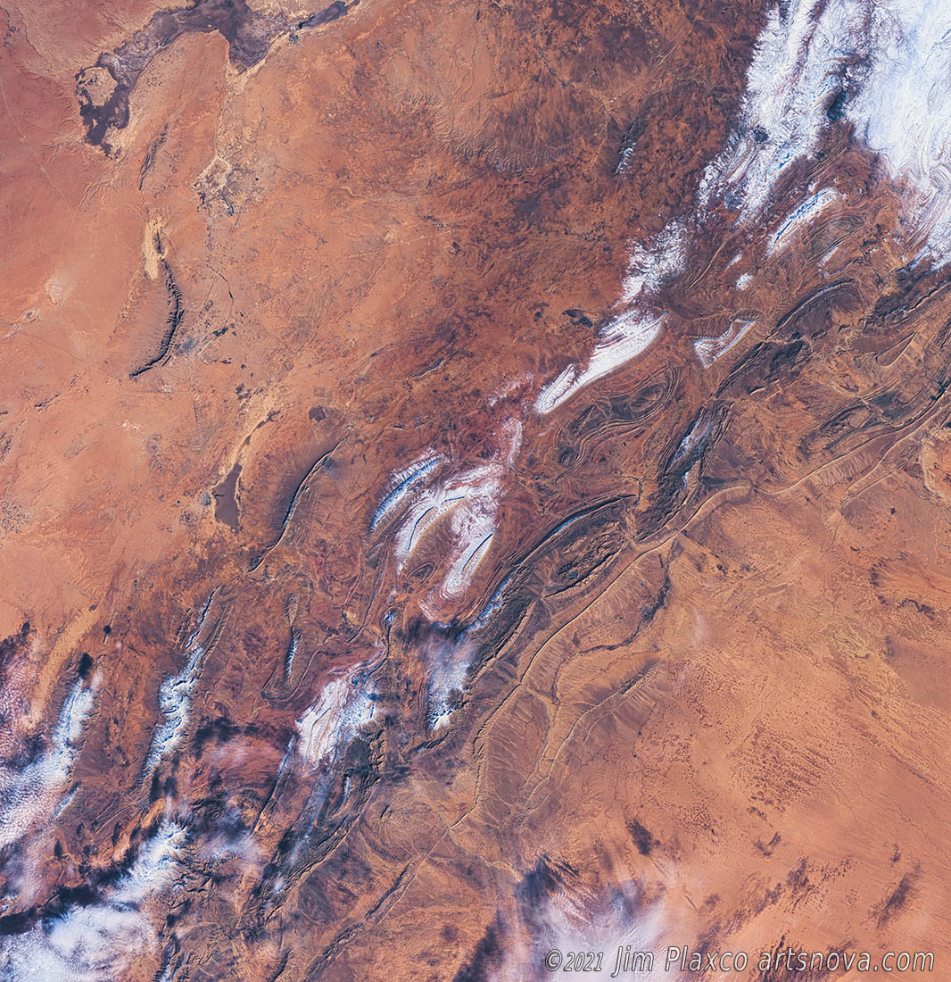 Full, uncropped satellite image of snow in the Sahara Desert, Algeria