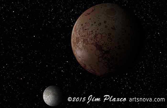 Art version of the dwarf planet Pluto and its moon Charon