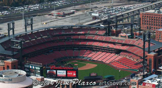 Saint Louis Cardinals Busch Stadium  from the Gateway Arch