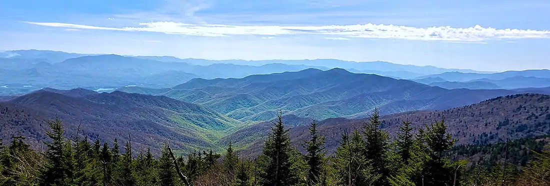 View to the southeast from a knob on the Forney Ridge Trail south of Clingman's Dome, Smoky Mountains National Park.