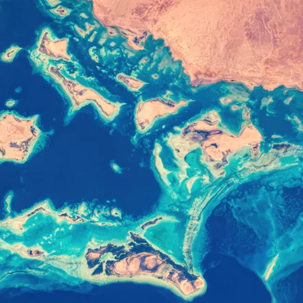 Red Sea Coral Reefs Coast of Saudi Arabia Photograph from Space