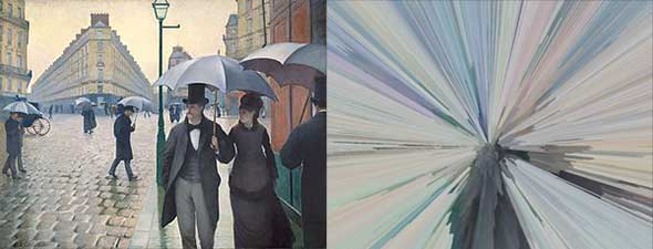 Caillebotte's Paris Street, Rainy Day before and after