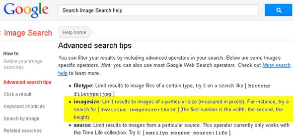 Google Advanced Image Search Help Page