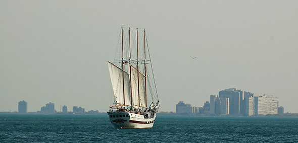 Windy schooner off Navy Pier