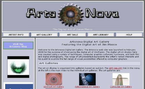 New Artsnova web site design screenshot